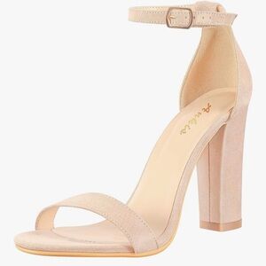 Nude Ankle-Strap Block Heel Sandal